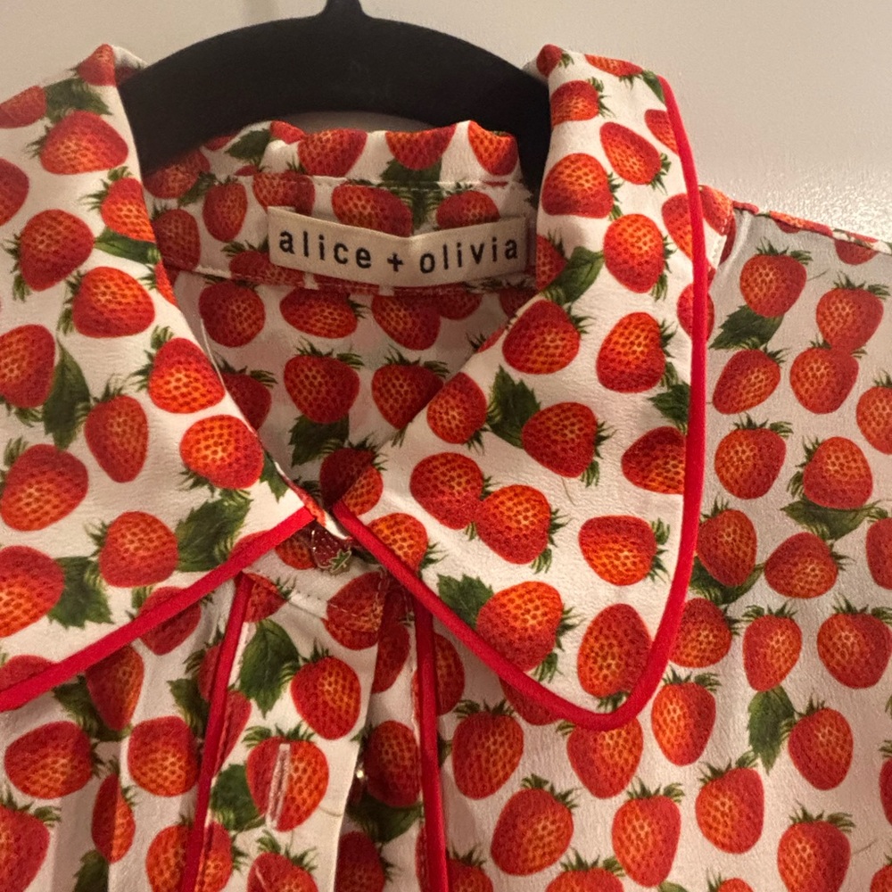 Alice + Olivia Red and Green Berry Print Shirt - Picture 3 of 3